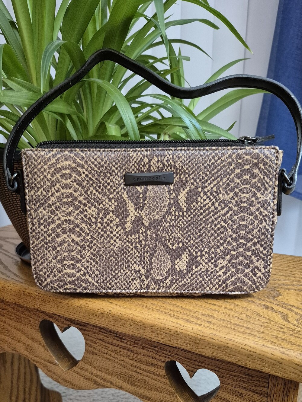 Apostrophe Tan and Black Snake-Print Shoulder Bag. NEW WITHOUT TAGS